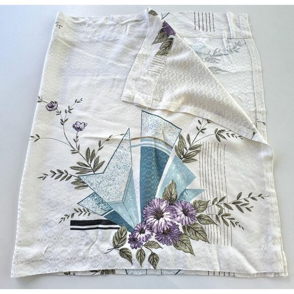 Vintage 1950s curtain, cream, purple blue floral abstract pattern, single panel - Picture 8 of 9